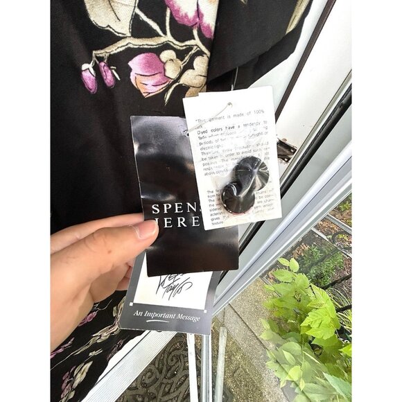 Vintage Spenser Jeremy 100% Silk Midi Pink Black Floral Dress Long Sleeve Sz 20 - Picture 4 of 16